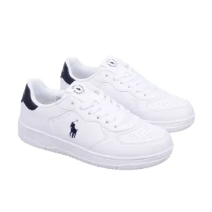 White & Navy Lace Up Trainers
