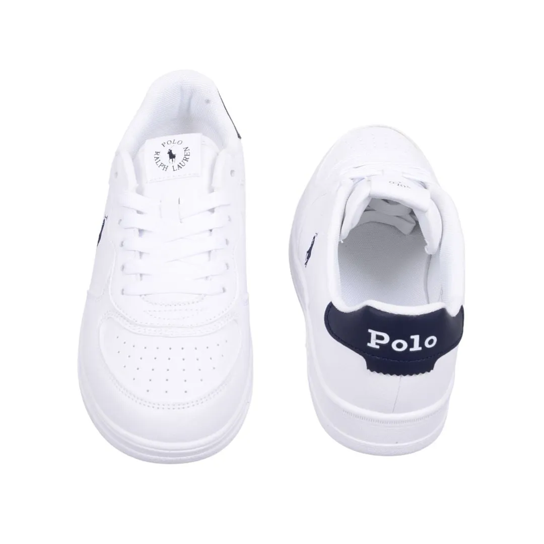 White & Navy Lace Up Trainers