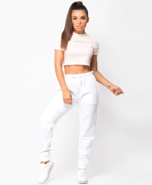 White Fleece Oversized Cuffed Drawstring Joggers
