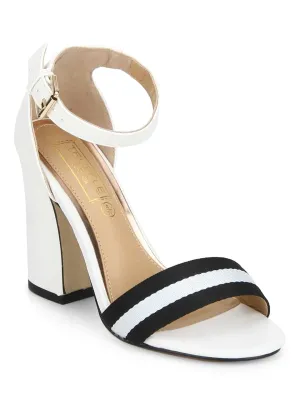 White PU Ankle Strapped Block Heels
