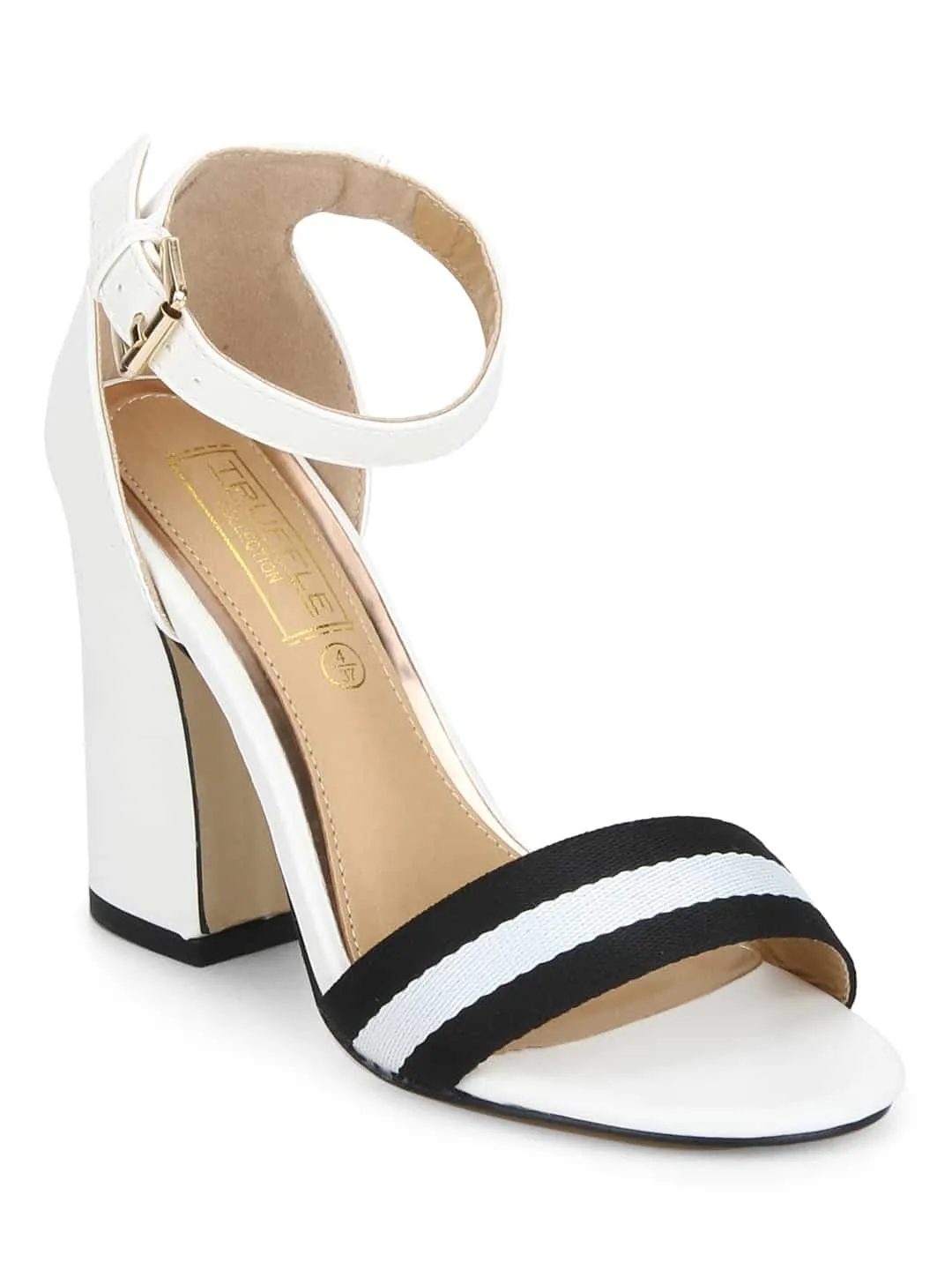 White PU Ankle Strapped Block Heels