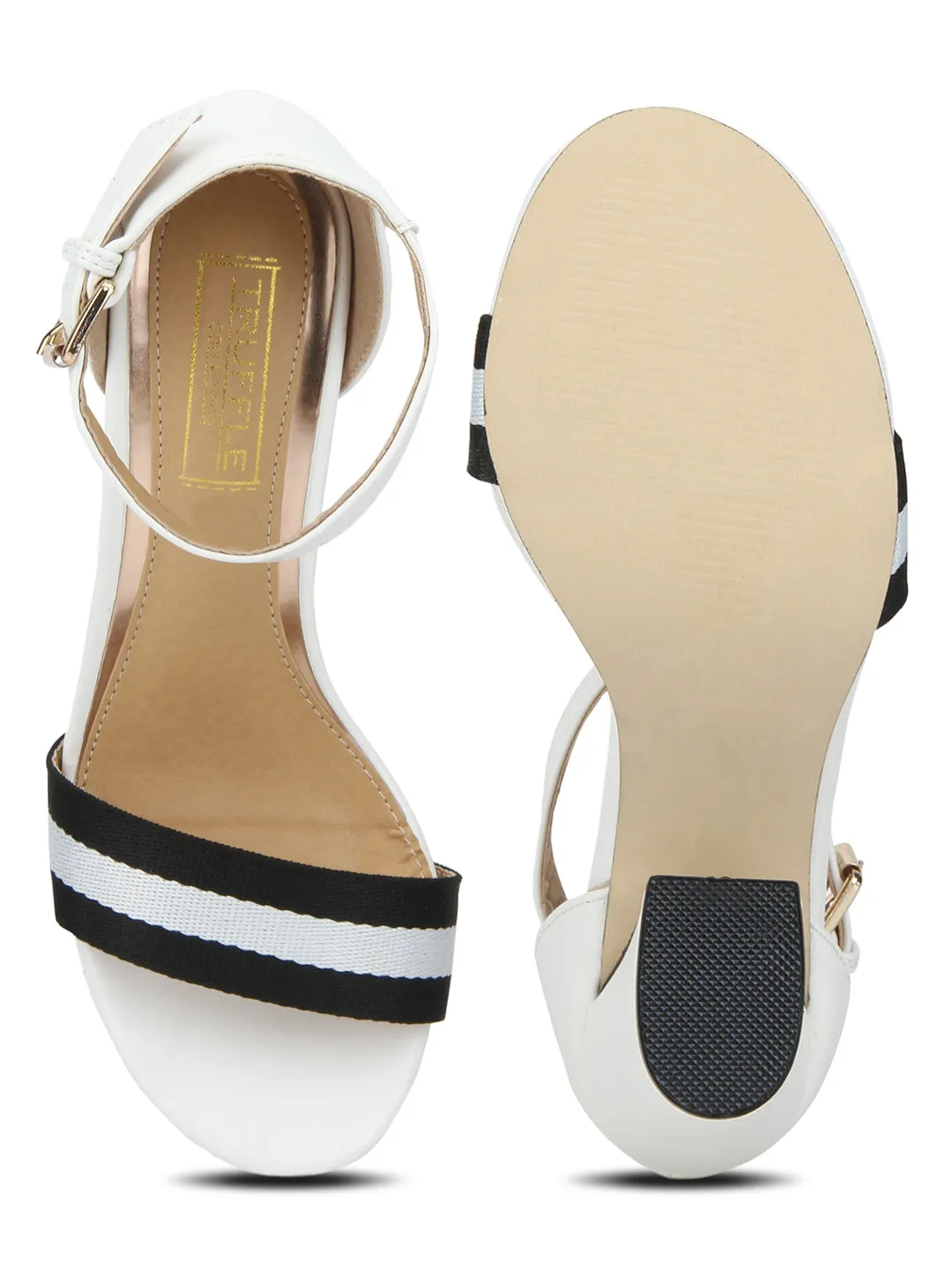 White PU Ankle Strapped Block Heels