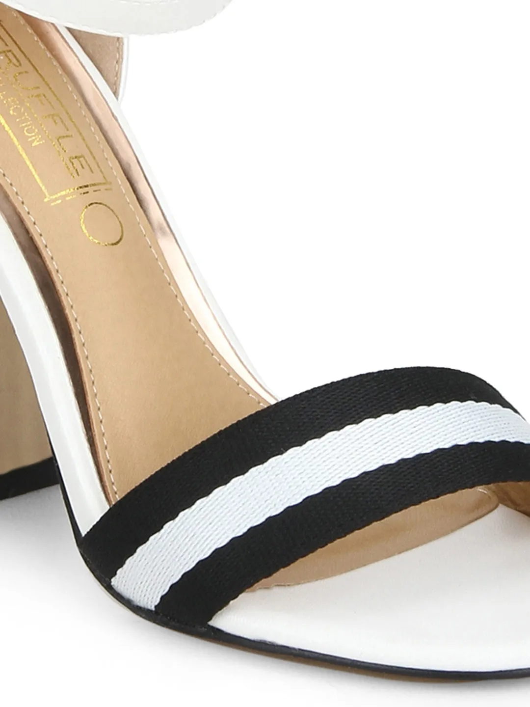 White PU Ankle Strapped Block Heels