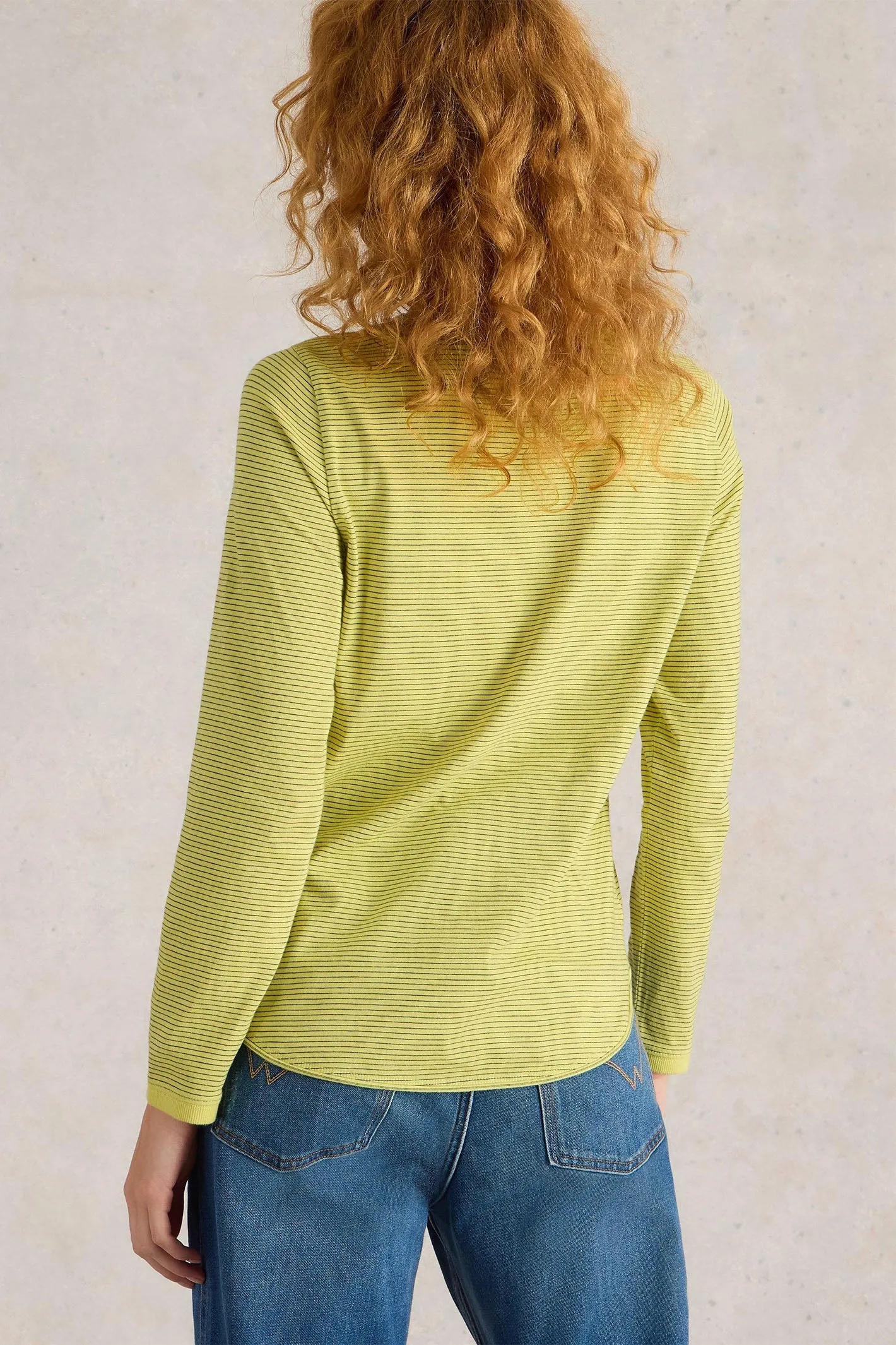 White Stuff T-Shirt Clara Long Sleeve Embroidered Yellow Multi 442993