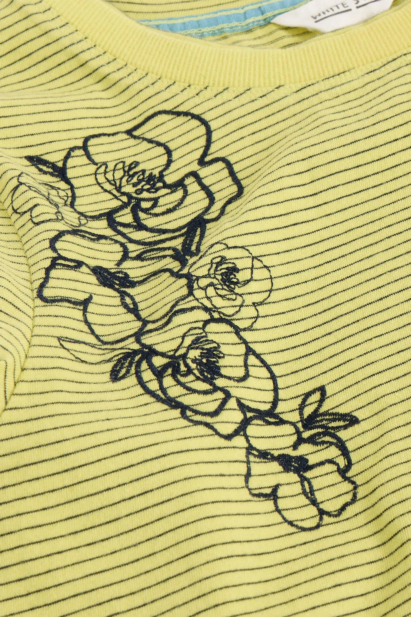 White Stuff T-Shirt Clara Long Sleeve Embroidered Yellow Multi 442993