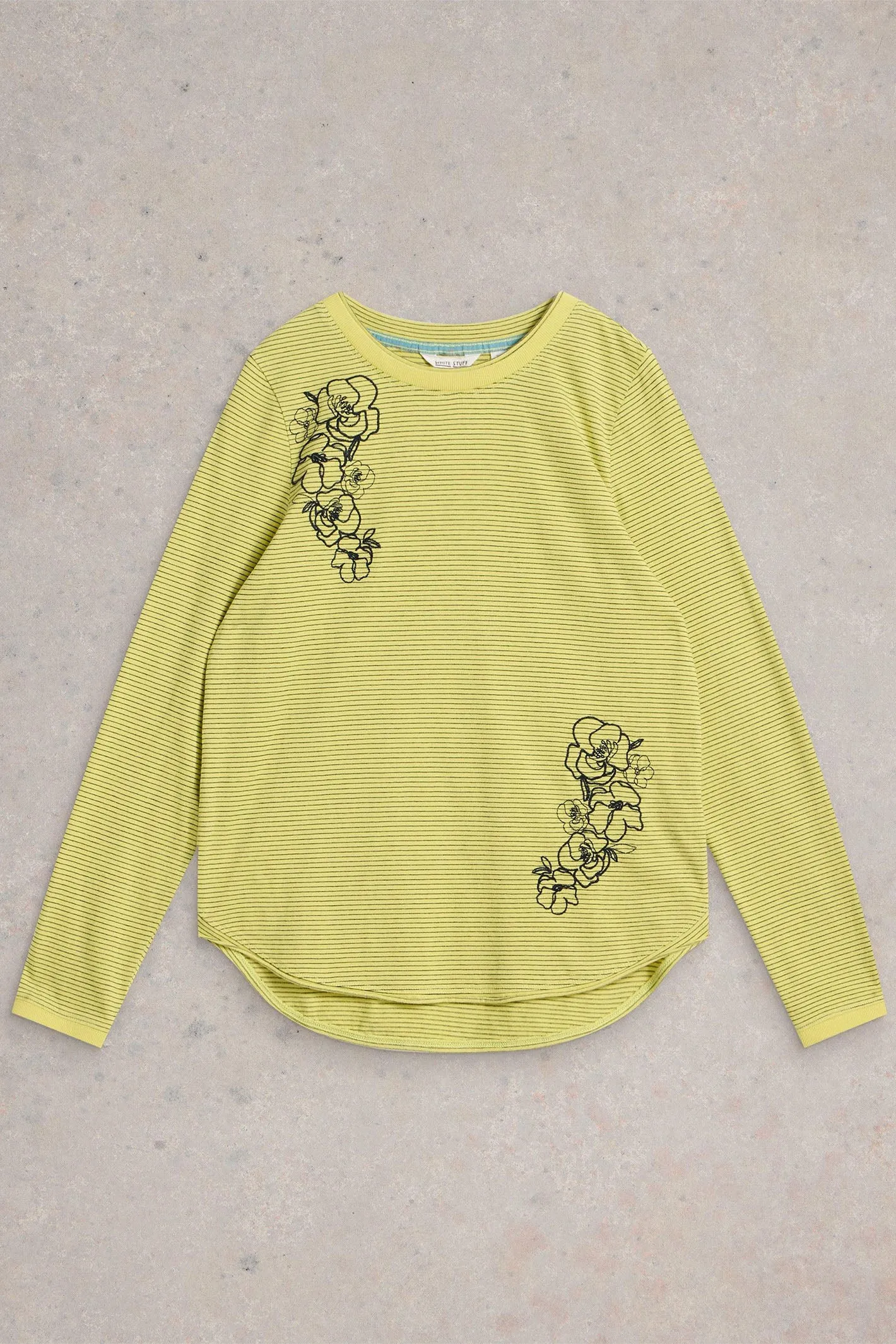 White Stuff T-Shirt Clara Long Sleeve Embroidered Yellow Multi 442993