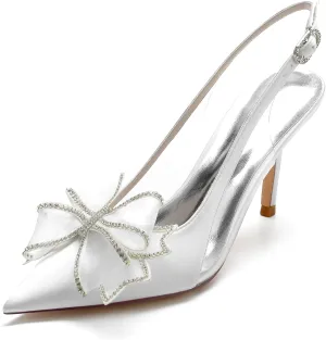 Women Pointed Toe Wedding Shoes Slingback High Heels Satin Bridal Shoes Stilettos Prom Party Dress Shoes Pumps