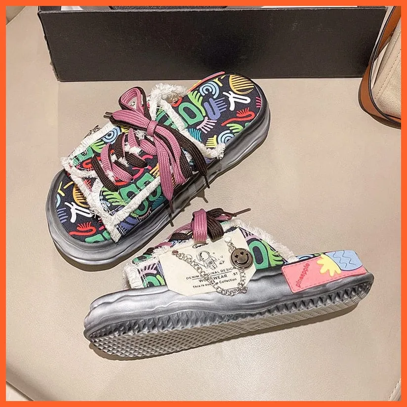 Women Summer Graffiti Slippers | Cool Flip Flops Street Sandals