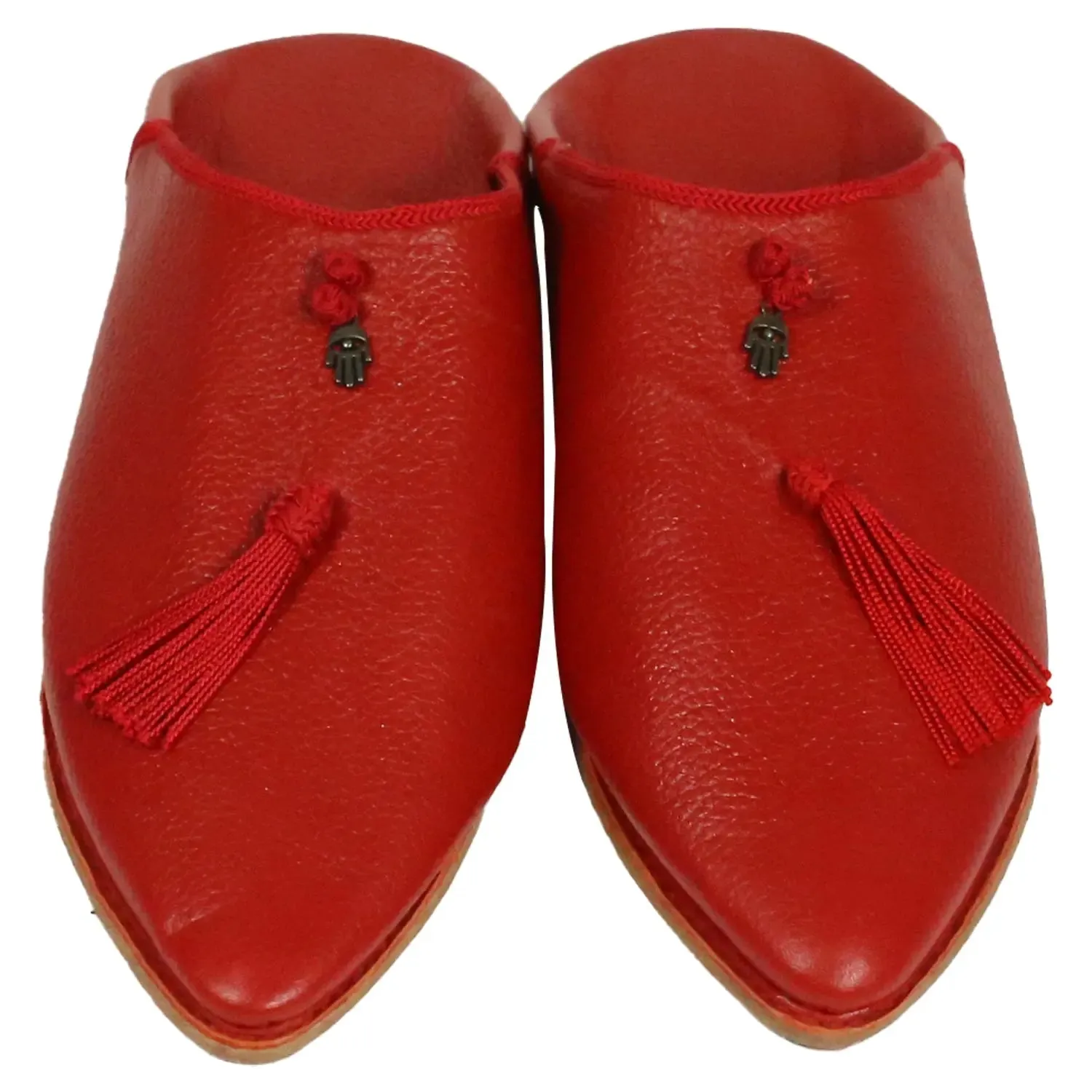 Women's Cuir Deco Chochia Red Moroccan Babouches Leather Slippers