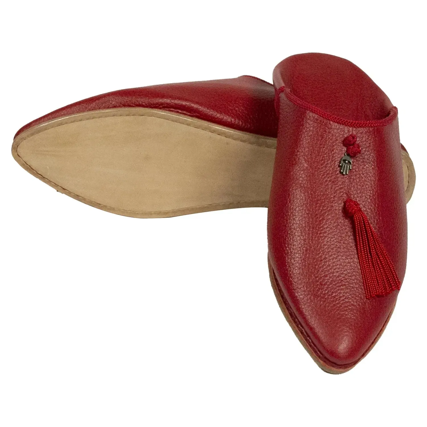 Women's Cuir Deco Chochia Red Moroccan Babouches Leather Slippers