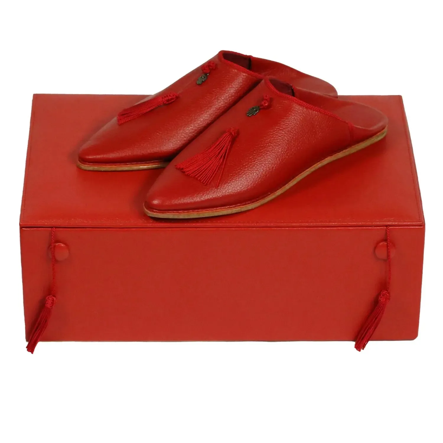 Women's Cuir Deco Chochia Red Moroccan Babouches Leather Slippers
