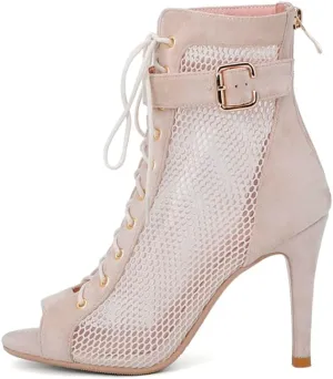 Women's Dance Heels Ankle Dance Booties Peep Toe Salsa Dance Shoes Heels Dance Boots