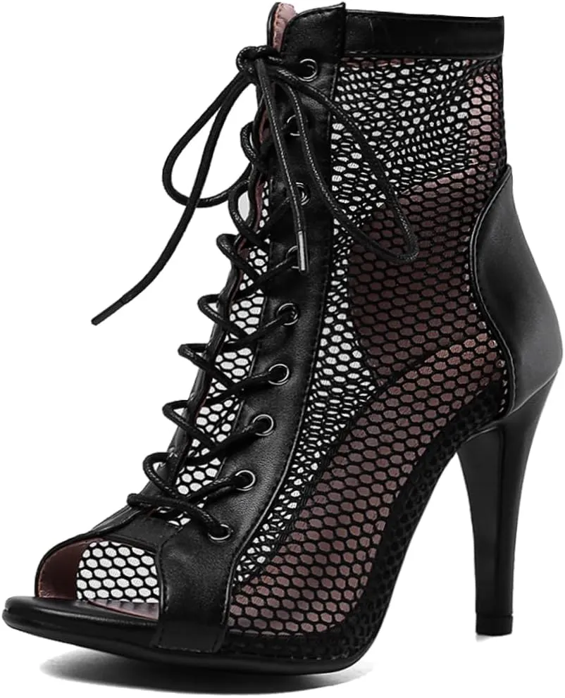 Women's Dance Heels Fashion Summer Peep Toe Ankle Boots Lace Up Pumps Party Shoes Ladies Stiletto Sandals Dancing Shoes