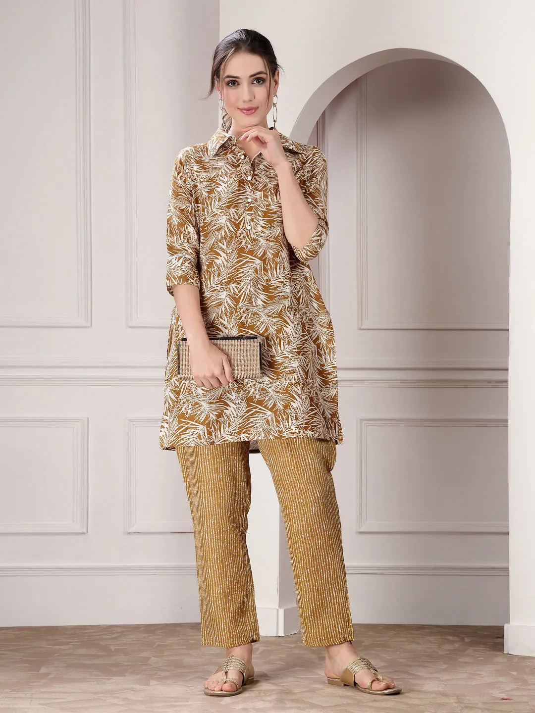 Women's Printed Cotton Blend Co-Ord set (CSSAMRINMUST)