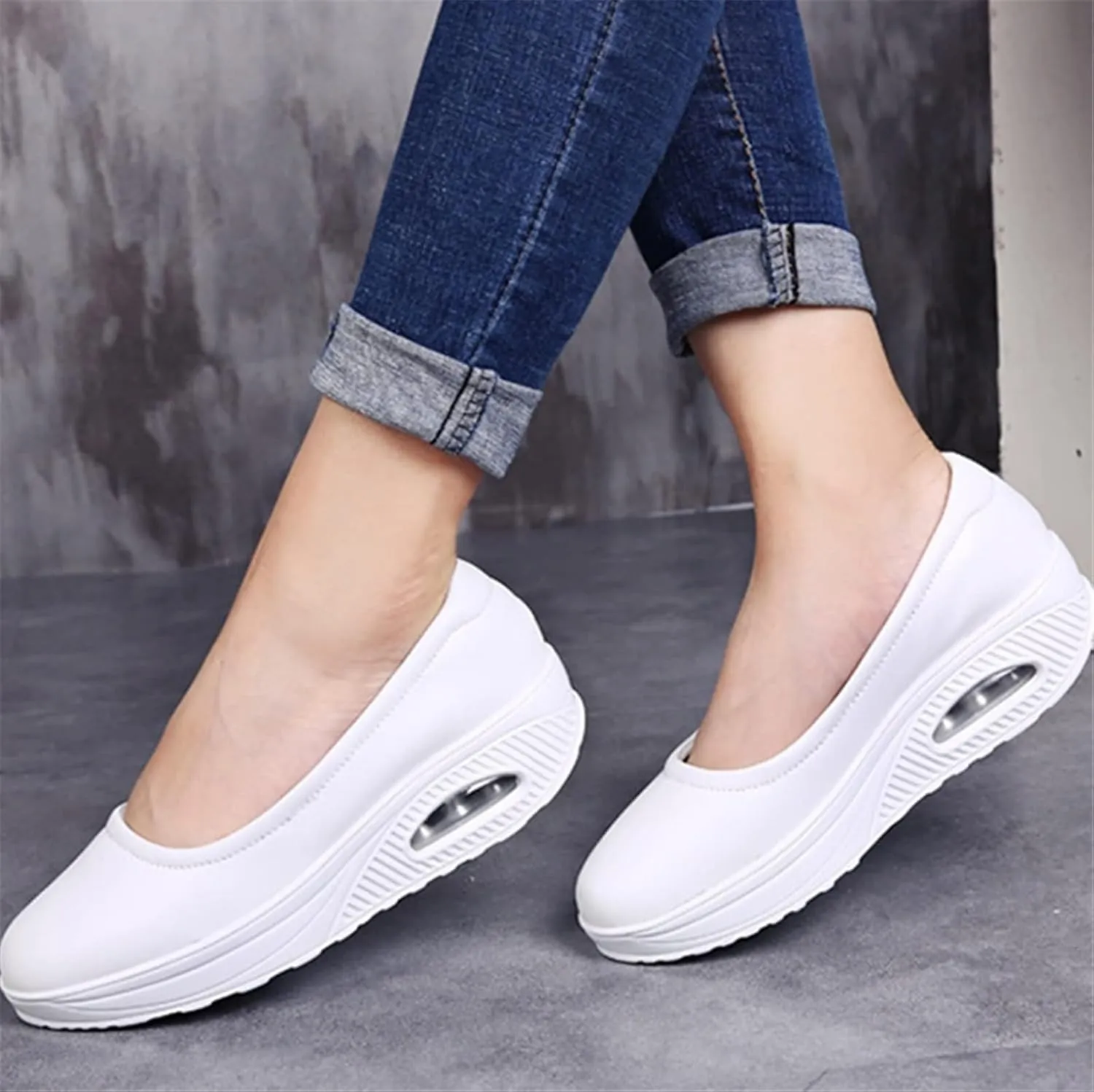Women's Slip-On Non-Slip Platform Wedges Orthotic Leather Nursing Shoes, Comfortable Working Air Cushion Nurse Shoes, for Medical Workers, Doctors, Healthcare Providers