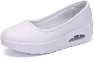 Women's Slip-On Non-Slip Platform Wedges Orthotic Leather Nursing Shoes, Comfortable Working Air Cushion Nurse Shoes, for Medical Workers, Doctors, Healthcare Providers