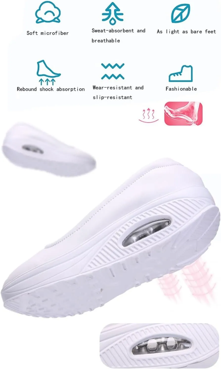 Women's Slip-On Non-Slip Platform Wedges Orthotic Leather Nursing Shoes, Comfortable Working Air Cushion Nurse Shoes, for Medical Workers, Doctors, Healthcare Providers