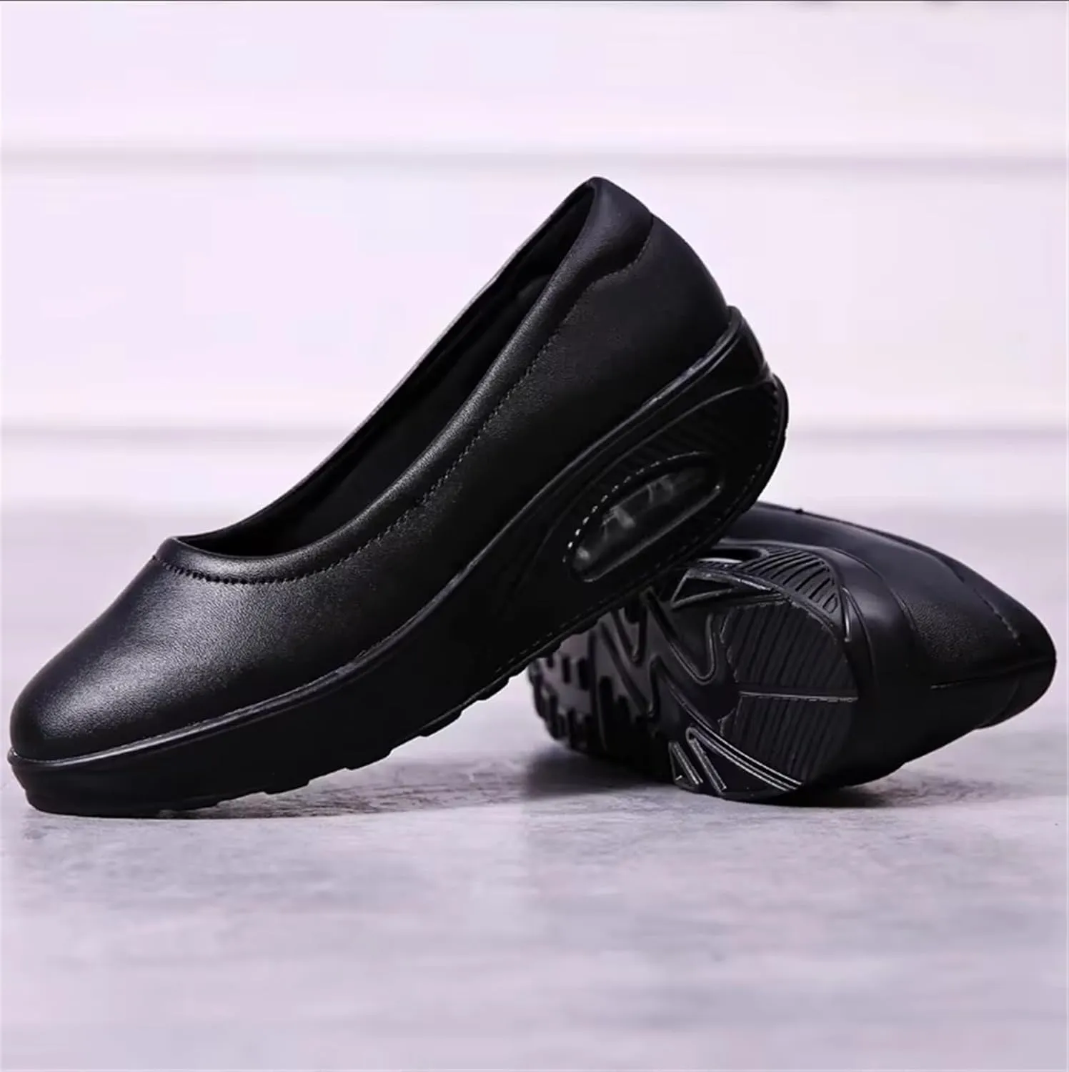 Women's Slip-On Non-Slip Platform Wedges Orthotic Leather Nursing Shoes, Comfortable Working Air Cushion Nurse Shoes, for Medical Workers, Doctors, Healthcare Providers