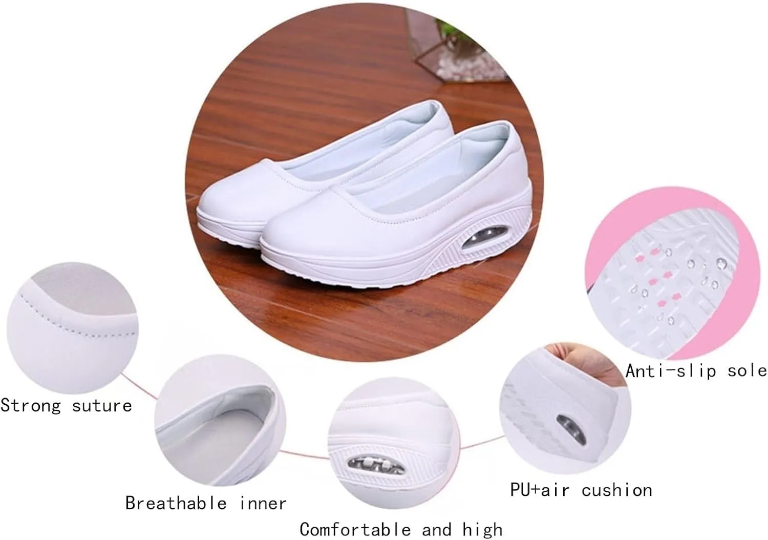 Women's Slip-On Non-Slip Platform Wedges Orthotic Leather Nursing Shoes, Comfortable Working Air Cushion Nurse Shoes, for Medical Workers, Doctors, Healthcare Providers