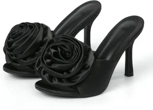 Women's Stilettos High Heels Mules Sandals Open Round Toe Slip On Backless Sexy Flowers Dress Pumps Evening Party Prom Shoes