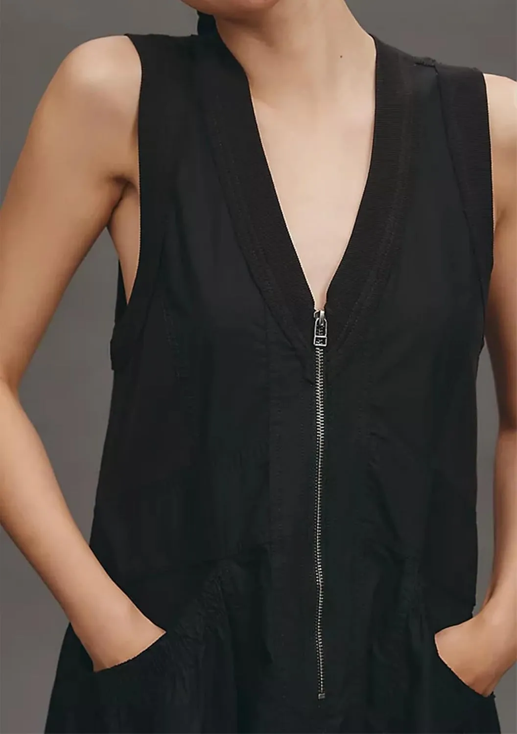 Womens Summer Half Zip Up Tank Mini Dress Sleeveless V Neck Sporty Utility Casual Dresses with Pockets