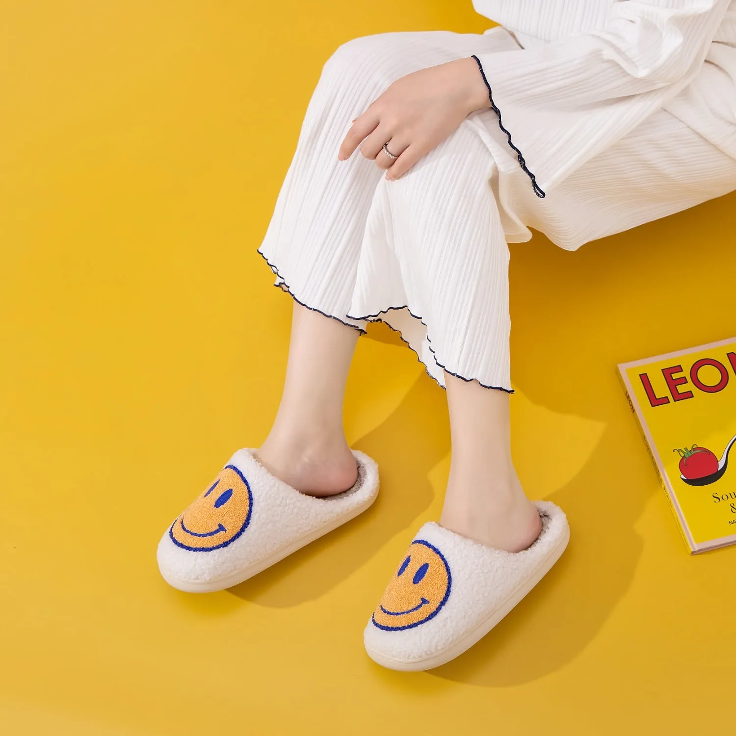 Yellow/Blue Smiley Face Slippers