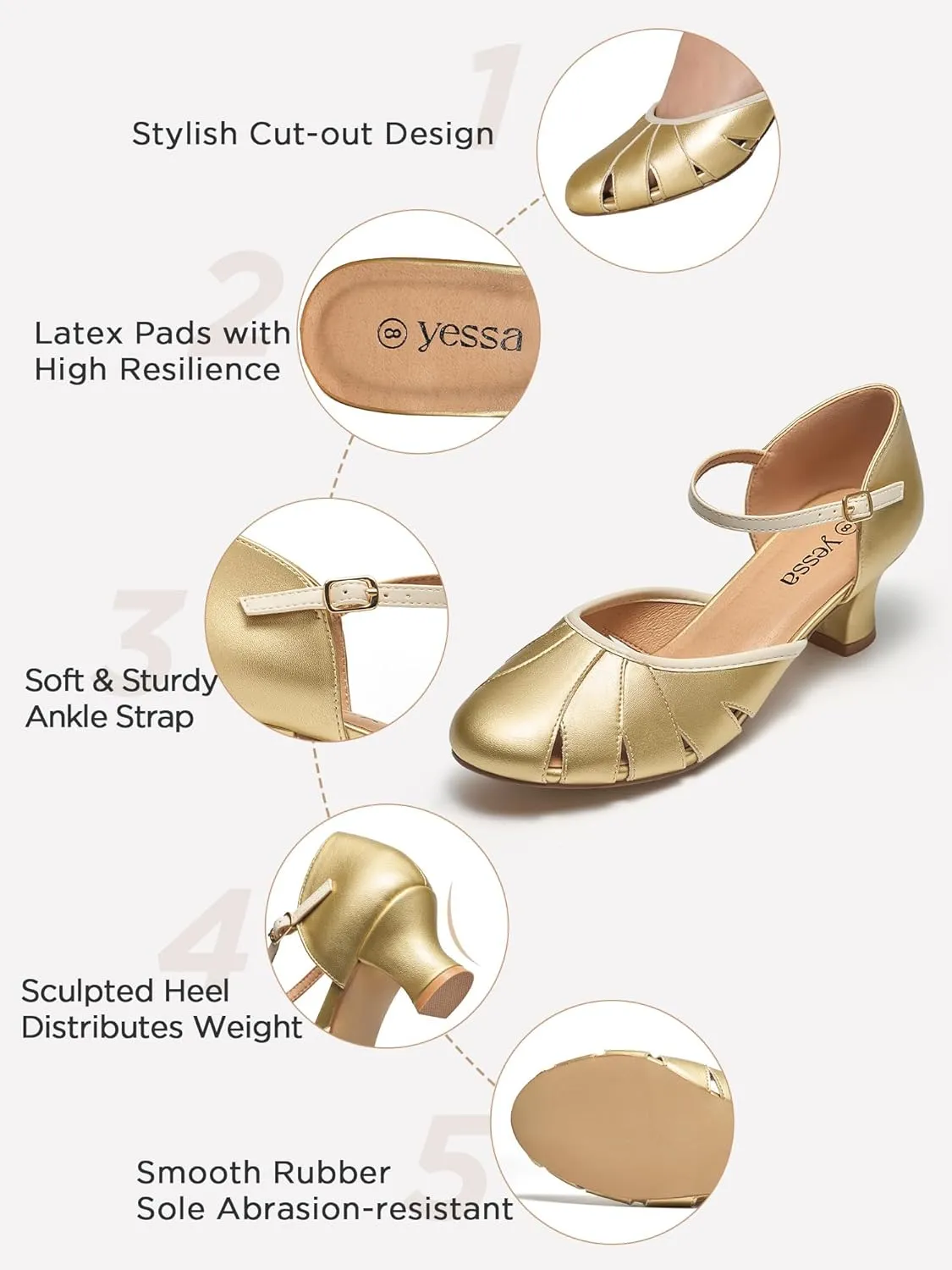 YESSA 1920s Shoes for Women Character Shoes Ankle Strap Dance Shoes for Ballroom Salsa Folklorico Tango Swing 2" Dancing Heels