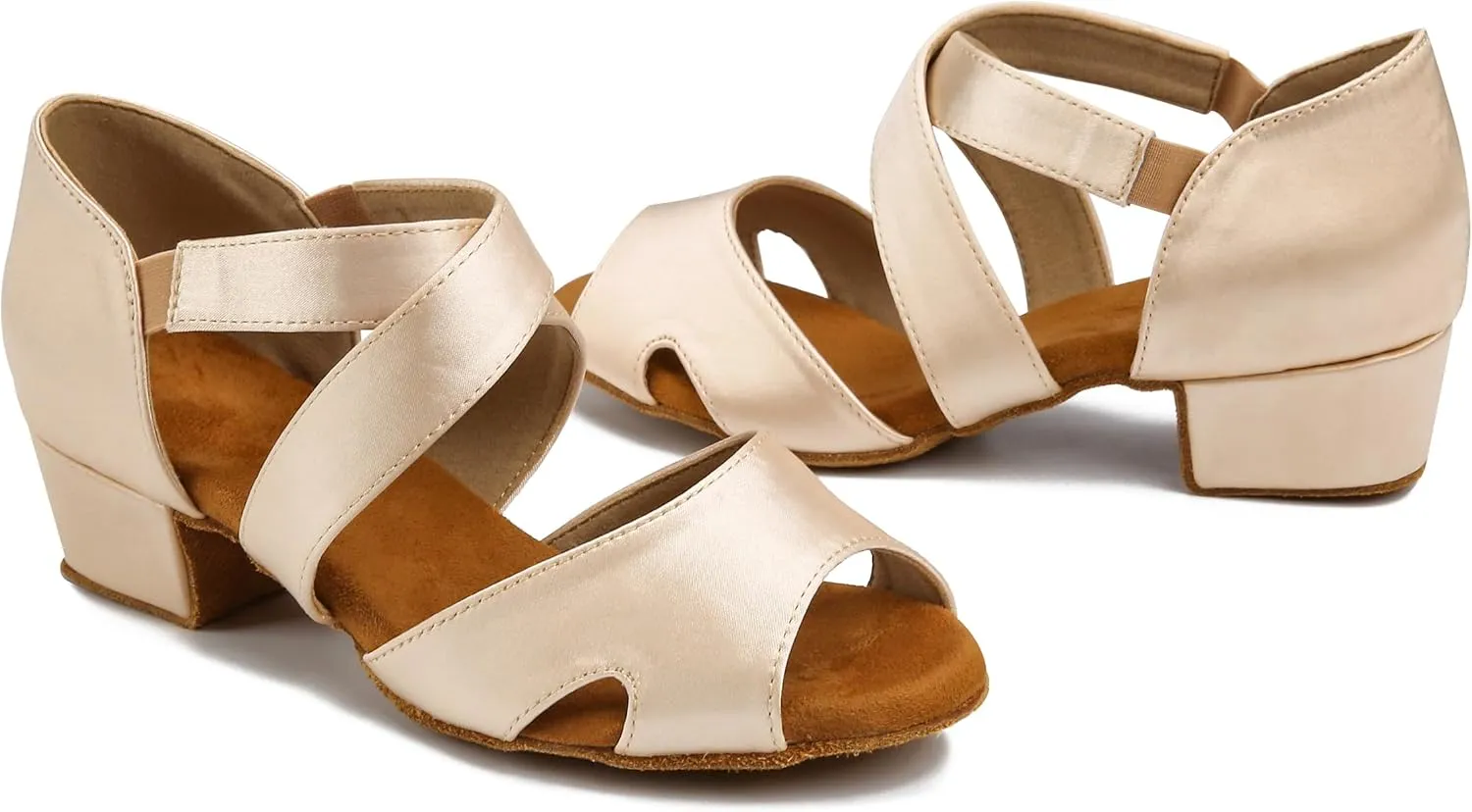 YYTing Women Swing Latin Ballroom Dance Shoes (Suede Sole, Elastic Closure) 1.5 inch Heel YT27